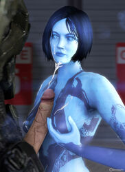 1girls 3d artificial_intelligence cortana cortana_v2 cum cumshot facial female female/male female_focus halo_(series) halo_4 master_chief outercourse paizuri penis straight