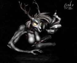 1futa 2019 anthro antlers big_breasts breasts futa_only futanari glowing glowing_eyes hair hi_res horn intersex jakethegoat looking_at_viewer monster nude penis simple_background skull skye_(jakethegoat) solo teeth wendigo