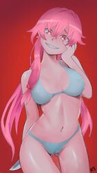 ahe_gao bra breasts female gasai_yuno knife lewdyandere mirai_nikki panties pink_hair pubic_hair underwear yandere