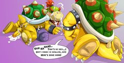 ! anthro anthro_on_anthro anus ass barefoot big_dom_small_sub blush bowser bowser_jr. claws cum cum_everywhere cum_on_face dialogue english_text erection father foreskin hair humanoid_penis incest king koopa male male_only mario_(series) masturbation messy nearphotison nintendo nude one_eye_closed open_mouth orgasm parent penis pillow red_hair royalty scalie sharp_claws shell size_difference son spikes text toe_claws tongue tongue_out uncircumcised uncut vein veiny_penis video_games yaoi yellow_penis young