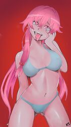 ahe_gao bra breasts drool drool_on_face drooling female gasai_yuno knife mirai_nikki panties pink_hair pubic_hair saliva underwear