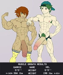 2boys abs big_penis brown_hair foreskin green_eyes green_hair lostanemone male_only mlm4anemone muscles nipples penis standing testicles uncut underwear