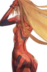 ass asuka_langley_sohryu bodysuit cuaaaaack low-angle_view neon_genesis_evangelion orange_hair plugsuit tagme tefiblum white_background