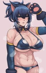 1girls asamegasame big_breasts bikini blue_eyes blue_hair breasts busty cat_ears cat_girl cat_tail catgirl clothed costume curvaceous curvy_female cute female gloves huge_breasts king_of_fighters large_ass leona_heidern light-skinned_female light_skin long_hair military pale-skinned_female pale_skin ponytail snk_heroines:_tag_team_frenzy standing steam thick thick_thighs thighs tied_hair tight_clothes tight_clothing underboob underwear voluptuous voluptuous_female wide_hips