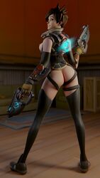 1girls 3d alternate_costume ass blizzard_entertainment breasts brown_eyes brown_hair female female_only looking_back lunar_new_year lunar_new_year_series overwatch rose_tracer solo styr0logus tracer year_of_the_rooster