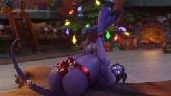 1girls areolae ass before_sex big_ass big_breasts blizzard_entertainment christmas draenei hooves keshina large_ass morilymory oc original_character presenting purple_skin ribbon ribbon_bondage ribbons tail warcraft world_of_warcraft wow