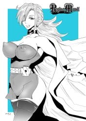 huge_breasts monochrome nousk skullgirls valentine_(skullgirls)