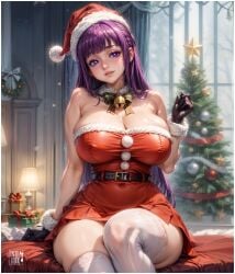 1girls ai_generated bewitching_thighs big_breasts busty christmas christmas_clothing christmas_headwear christmas_lights christmas_outfit christmas_tree cleavage crossed_legs fanart female fern_(sousou_no_frieren) frieren_beyond_journey's_end high_resolution highres huge_breasts large_breasts long_bangs long_hair looking_at_viewer narrow_waist posing purple_eyes purple_hair santa_claus santa_claus_(cosplay) santa_costume santa_dress santa_hat shiny_skin sousou_no_frieren waifu_diffusion yametastudio