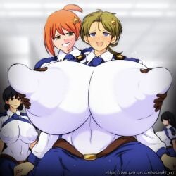 1:1 2girls animated animated_gif big_ass big_breasts breasts copgirl-ff_(hataraki_ari) copgirl-yy_(hataraki_ari) enormous_breasts erect_nipples erect_nipples_under_clothes female gif grabbing_another's_breast grabbing_from_behind hataraki_ari huge_breasts hyper_breasts long_nipples nipple_bulge smug stroking_nipples tagme teasing teasing_nipple