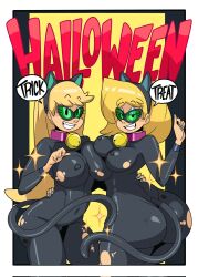 blonde_hair cat_ears cat_tail catsuit halloween halloween_costume leni_loud lori_loud nickelodeon nipple_bulge rex_reyes the_loud_house tight_clothing viacom