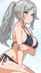 bikini blush breasts d4dj japanese_text keekee_(kk_d4ni) niijima_ibuki swimsuit watermark