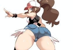 1girls ai_generated alternate_breast_size ass ass_focus big_ass female hilda_(pokemon) large_breasts mullon novelai pokemon pokemon_bw shorts solo