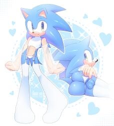 1boy animal_ears animal_tail ass_grab balls blue_fur femboy feminine_male gay green_eyes heart-shaped_balls kazuna_airlines male male_only panties sega shiny_skin sonic_(series) sonic_the_hedgehog white_handwear white_legwear white_panties yaoi