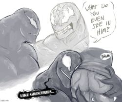 2d 2d_(artwork) 2d_artwork ass carnage_(marvel) eddie_brock fully_clothed fully_clothed_male gay gay_male jeans marvel sabbasarts sugestive_pose tagme venom_(marvel)