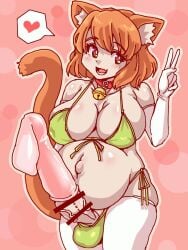 1futa belly big_belly big_breasts bikini_top breasts cat_ears catgirl clothed clothing condom condom_filling cum erection futa_only futanari huge_cock humanoid humanoid_penis mostly_nude nekomimi nonameinsect orange_hair penis pregnant pregnant_futa ready_to_pop skindentation solo standing thighhighs