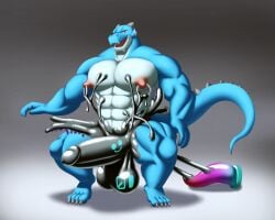 anthro balls dragon furry genitals hi_res latex lostdragon_chen male male_only muscular mythological_creature mythological_scalie mythology nipple_piercing nipple_ring nipples nude oral penis piercing redremy7 ring_piercing scalie sex_toy solo solo_male