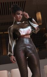 3d bulge cyberpunk_2077 dark-skinned_futanari dark_skin futanari huge_cock panam_palmer penis_outline solo zeroshimi