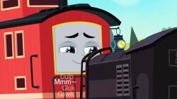 accurate_art_style blowjob brake_cussy bruno_the_brake_car caboose diesel_(thomas_and_friends) edit edited edited_screencap locomotive mattel moan moaning obscured_oral obscured_penis on_model onomatopoeia oral text thomas_and_friends thomas_and_friends_all_engines_go train young young_on_young