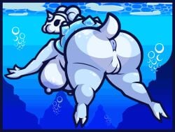 2022 absurd_res air_bubble anthro anus areola ass big_breasts big_butt blue_anus blue_areola blue_nipples breasts detailed_background female fusion generation_1_pokemon generation_8_pokemon genitals hi_res horn huge_butt hybrid_pokemon ice ikakins lapras looking_back multicolored_body nintendo nipples nude nude_female oasis_(void_dew) plump_labia pokemon pokemon_(species) pokemon_fusion puffy_anus pussy shell snom solo spiked_shell spikes spikes_(anatomy) swimming tail thick_thighs two_tone_body underwater water