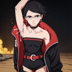 1girls ai_generated black_hair boruto:_two_blue_vortex female_focus female_only glasses naruto naruto_(series) sarada_uchiha short_hair shounen_jump teenage_girl teenager weekly_shonen_jump young