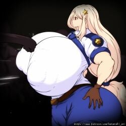 1:1 1girls blonde_hair copgirl-oo_(hataraki_ari) enormous_ass enormous_breasts from_side gigantic_breasts hands_on_hips hataraki_ari huge_areolae huge_ass hyper_ass hyper_breasts jiggle jiggling_ass muscular_female nipples_visible_through_clothing police_uniform punch punching_breasts red_eyes serious shorter_than_10_seconds solo_focus standing tagme unbothered video voluptuous wide_hips