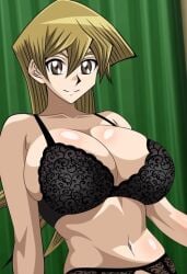 1girls alexis_rhodes alluring big_breasts blonde_hair bra brown_eyes cleavage female lingerie panties pin_up underwear yu-gi-oh! yxyyxy