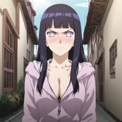 1girls ai_generated big_breasts byakugan color female hyuuga_hinata light-skinned_female light_skin long_hair naruto naruto_(series) naruto_shippuden primer_ai purple_eyes purple_hair skinny solo solo_focus street uncensored