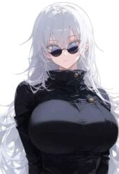 ai_generated albinism genderswap_(mtf) glasses huge_breasts jujutsu_kaisen long_hair rule_63 satoru_gojo white_hair