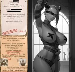 ai_generated anime black_tape bondage bounty_hunters claws demoness edited fantasy female fictional horns huge_boobs huge_breasts lingerie market naked nude photoshop roleplay short_hair slave slavegirl slavery special waifu waifumarket