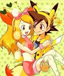 couple cute looking_at_another love pokemon romantic satoshi_(pokemon) serena_(pokemon)