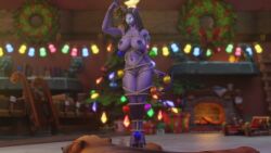 1girls 3d areolae ass before_sex big_ass big_breasts black_hair blizzard_entertainment bondage christmas draenei exposed_breasts keshina long_hair mistletoe morilymory oc original_character purple_skin standing warcraft world_of_warcraft