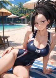 1girls 2d ai_generated ass athletic athletic_female bare_shoulders belly big_breasts black_eyes black_hair boku_no_hero_academia chest cleavage curvy curvy_figure cute cute_face detailed eyelashes eyeshadow female female_only fit fit_female focus green_eyes high_quality large_breasts legs light-skinned_female light_skin lips lipstick looking_at_viewer makeup mascara midriff momo_yaoyorozu my_hero_academia navel nero100 pale-skinned_female pale_skin ponytail posing seductive seductive_look stable_diffusion swimsuit swimwear tagme thighs thin_thighs thin_waist