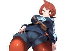 1girls ai_generated alternate_breast_size arezu_(pokemon) cameltoe female from_below large_breasts low-angle_view mullon novelai pantyhose pokemon pokemon_legends:_arceus solo