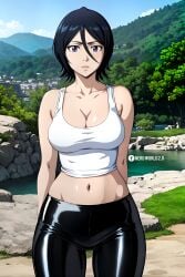 ai_generated big_breasts bleach bleach:_the_thousand-year_blood_war cleavage kuchiki_rukia leggings nerdworld97 thick_thighs waifu