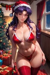 1girls ai_generated bangs brown_eyes christmas long_hair mature mature_female medium_breasts misato_katsuragi naughtygirlsai neon_genesis_evangelion purple_hair skinny