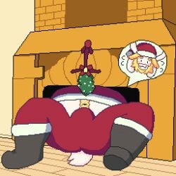 1:1 2020 animated anthro asgore_dreemurr bara beard blonde_hair boss_monster_(undertale) bovid bulge caprine christmas christmas_clothing christmas_headwear clothed clothing costume cutaway digital_media_(artwork) expression_cutaway facial_hair fireplace fur furry goat hair hat headgear headwear holidays horn loop male male_only mammal mistletoe overweight overweight_anthro overweight_male pixel_(artwork) pixel_animation plant santa_costume santa_hat short_playtime smush-sin solo spread_legs spreading stuck stuck_in_chimney tail undertale_(series) white_body white_fur