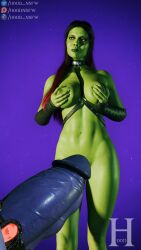 1boy 1girls 3d alien breasts erection father_and_daughter female gamora green_skin hood_nsfw huge_cock incest male marvel marvel_comics nipples penis thanos