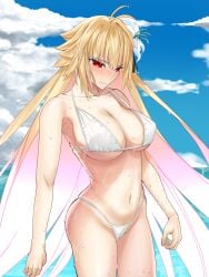 1girls ahoge alternate_breast_size archetype_earth arcueid_brunestud ass big_breasts big_breasts bikini bikini_bottom bikini_top blue_notuki blush breasts breasts breasts_bigger_than_head enormous_breasts fate/grand_order fate_(series) flower_in_hair flustered hair_ornament huge_boobs huge_breasts large_boobs large_breasts long_hair ocean red_eyes sea shiny_hair sweat sweatdrop sweaty_body swimsuit thick_thighs thighs top_heavy tsukihime very_long_hair water wet_body white_swimsuit