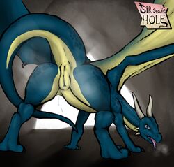 anthro blue_scales dragon fangs female horn nipples pussy reptile scales scalie sir_scaliehole solo wings