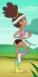 amphibia anne_boonchuy ass ass_crack butt_crack crop_top exercise headband leg_warmers looking_away panties scobionicle99 scrunchie shoe socks working_out