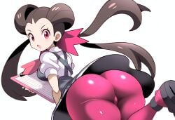 1girls ai_generated ass ass_focus bent_over brown_hair female gym_leader huge_ass mullon novelai pantyhose pokemon pokemon_oras pokemon_rse roxanne_(pokemon) school solo teacher