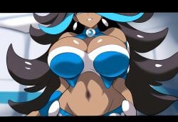 1girls ai_generated alternate_breast_size breast_focus close-up dark-skinned_female dark_skin female large_breasts mullon novelai pokemon pokemon_oras pokemon_rse shelly_(pokemon) solo team_aqua