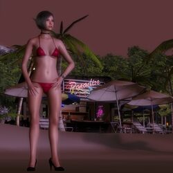 1girls 3d ada_wong ada_wong_(adriana) asian bikini bracelet choker female female_only jc-starstorm night open_mouth red_bikini resident_evil resident_evil_2 solo standing