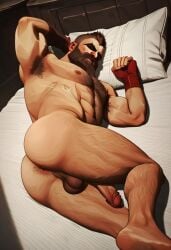 ai_generated arcane ass_lift ass_up bara beard big_muscles big_penis big_thighs brown_hair chest_hair close_up erection exposing_anus facial_hair gay hairy hairy_armpits hairy_balls hairy_chest hairy_male hairy_penis in_bed league_of_legends low-angle_view male male/male male_only masculine masculine_male mature_male moustache muscular muscular_male noxian_soldier penis pubic_hair rictus_(arcane) rictus_(league_of_legends) sexy_armpits side_view solo thick_penis thick_thighs uncensored veiny_penis