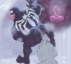 2boys ass ass ass_focus big_butt fangs from_behind gay grey_body humanoid long_tongue male male/male male_only marvel marvel_comics muscular muscular_male nude para-p rimjob rimming sex smaller_male symbiote tongue venom venom_(marvel)