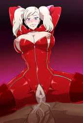 1boy after_rape after_sex ann_takamaki blonde_hair blue_eyes bodysuit breasts breasts_out clothing crying cum cum_in_pussy cum_inside cum_on_penis female human large_breasts large_penis lexorez male pale_skin penis persona persona_5 phantom_thief_suit precum stomach_bulge tears veiny_penis zipper