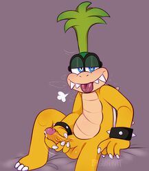 anthro eyewear faggotrat fangs glasses green_hair hair hi_res humanoid_penis iggy_koopa koopa koopaling male male_only mario_(series) masturbation nintendo penile_masturbation penis scalie shell solo tagme tongue video_games