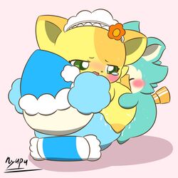 anthro chaco_(cocotama) cocotama double_penetration hi_res hirake!_cocotama nyupu pillow_(cocotama) sandwiched scope_(cocotama) sweat tears