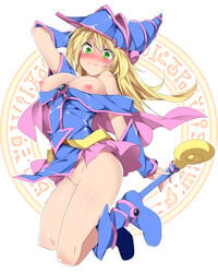 1girls areolae ass big_ass big_breasts big_butt blonde_hair blush bottomless breasts butt dark_magician_girl female female_only green_eyes hat huge_breasts large_breasts long_hair looking_at_viewer mtu_(orewamuzituda) nipples no_bra no_panties outfit pussy simple_background solo solo_focus thick_thighs vagina white_background yu-gi-oh!