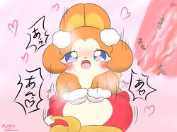 <3_eyes anthro blush cocotama cum cum_inside heart hi_res internal japanese_text nyupu pokarin_(cocotama) steam sweat text